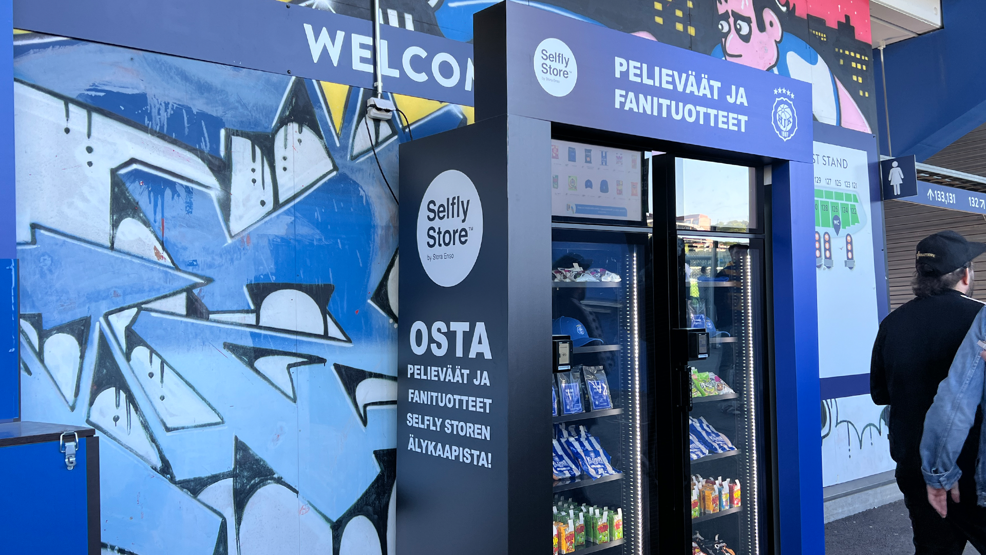 Two smart vending machines at a football arena